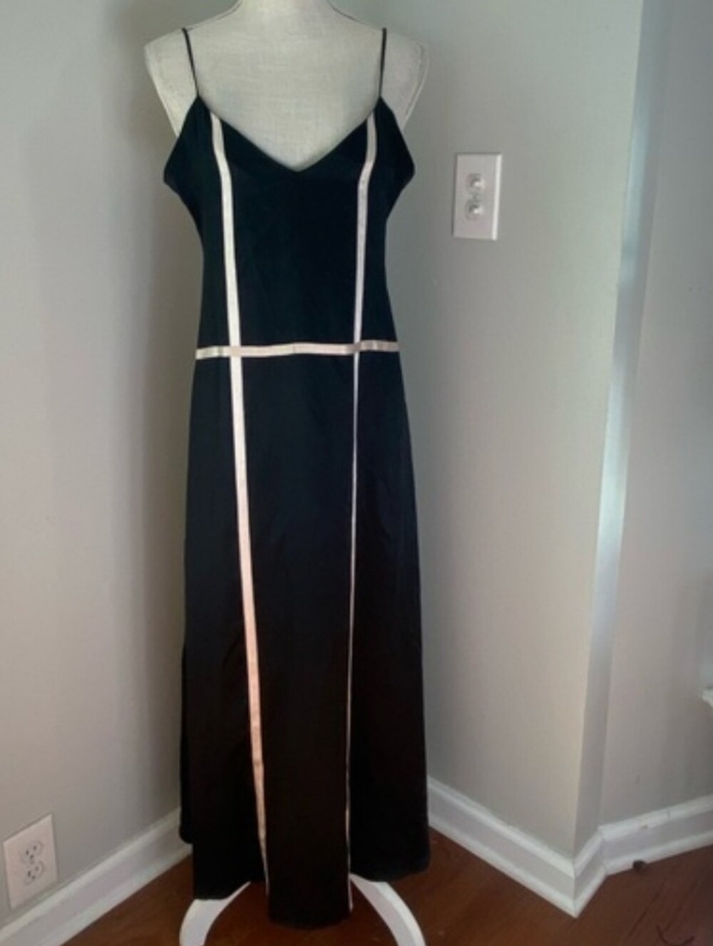 100% Silk Slip Dress w Cream Stripe Detail